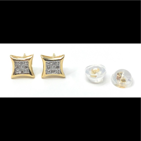 14K Solid Gold Square Micro Pave Stud Earrings